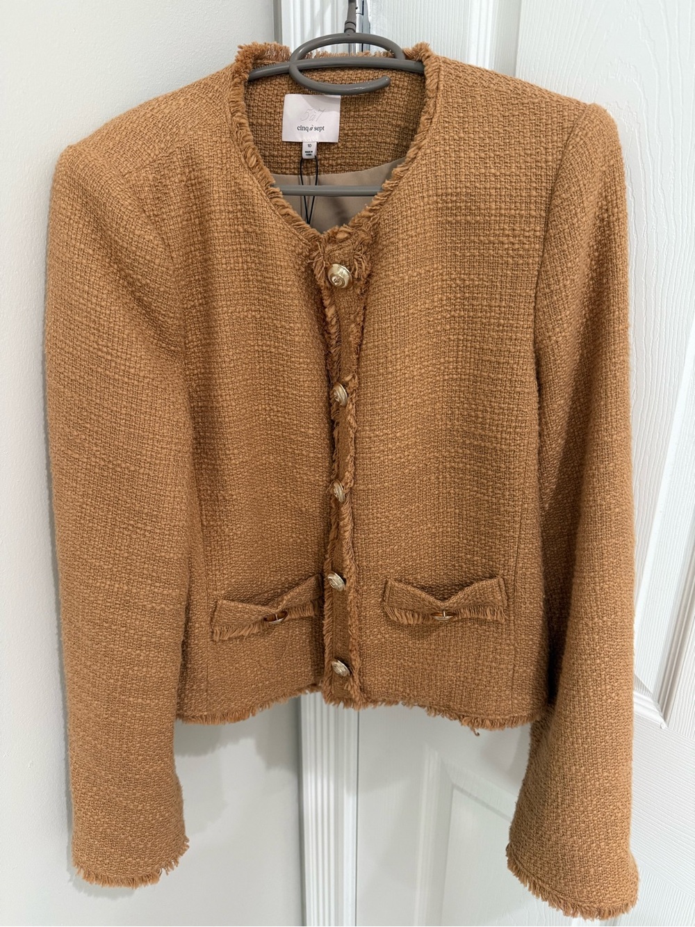 Cinq a Sept Camel Tweed Button-Front Women's Jacket
